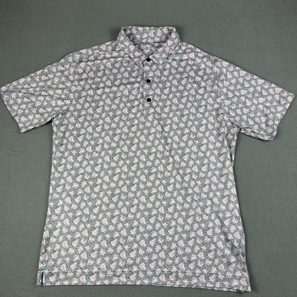 Deolax Polo Shirt Mens Extra Large Pink Leaf Print Gray‎ Casual Golf